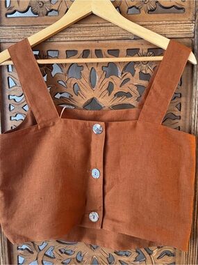 100% Linen Summer Crop Top in Almond Brown